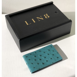 LIN8 Australia's bespoke luxury leather goods. Genuine ostrich leather card case holder wallet with minimal design and RFID blocking material. Anti-RFID material to prevent credit card information from being stolen